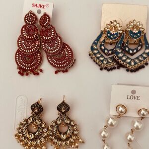 Love Red, Pearl, Blur and Gold Dangle Earrings